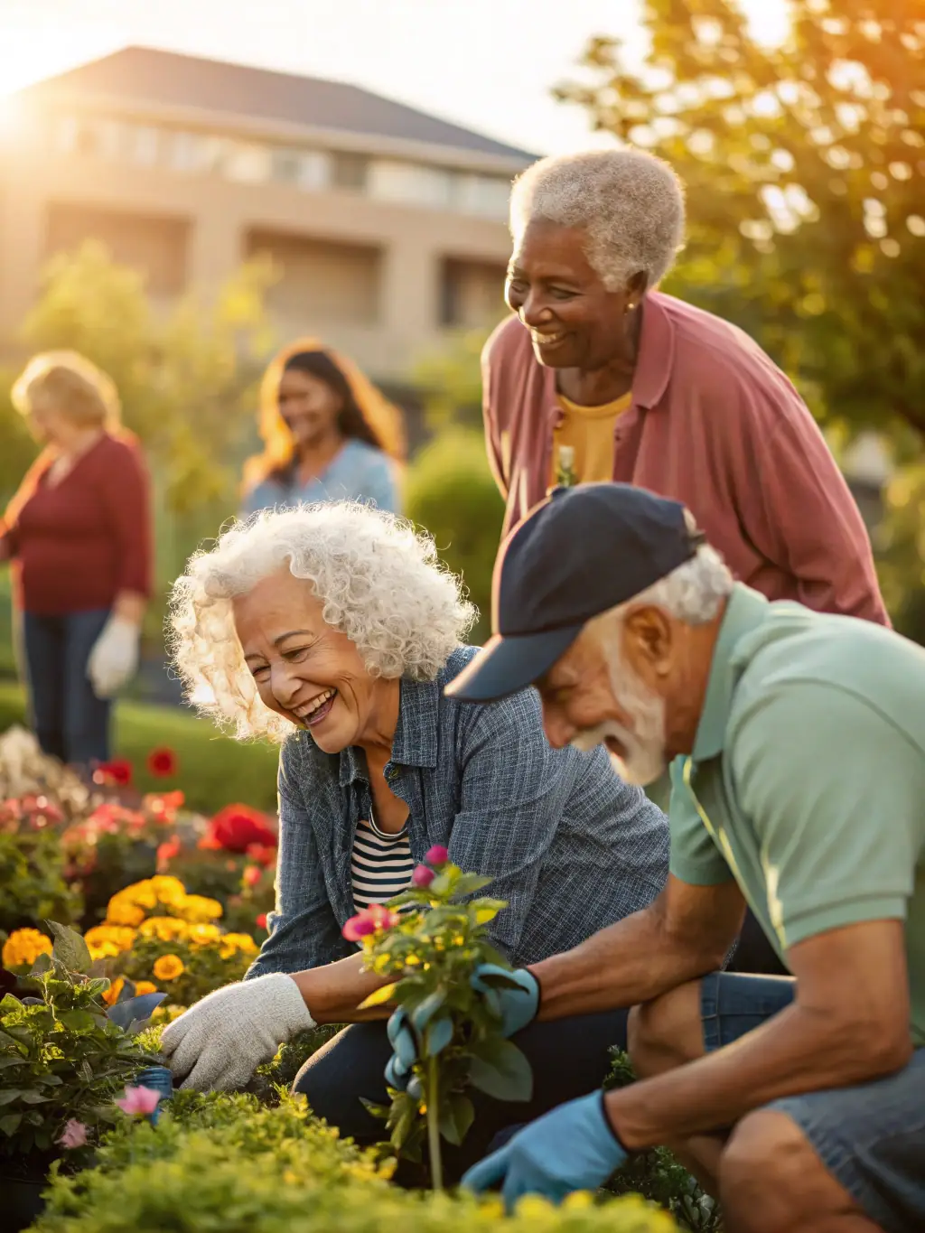 A group of elderly individuals participating in a recreational activity at an AHSM-supported senior center.