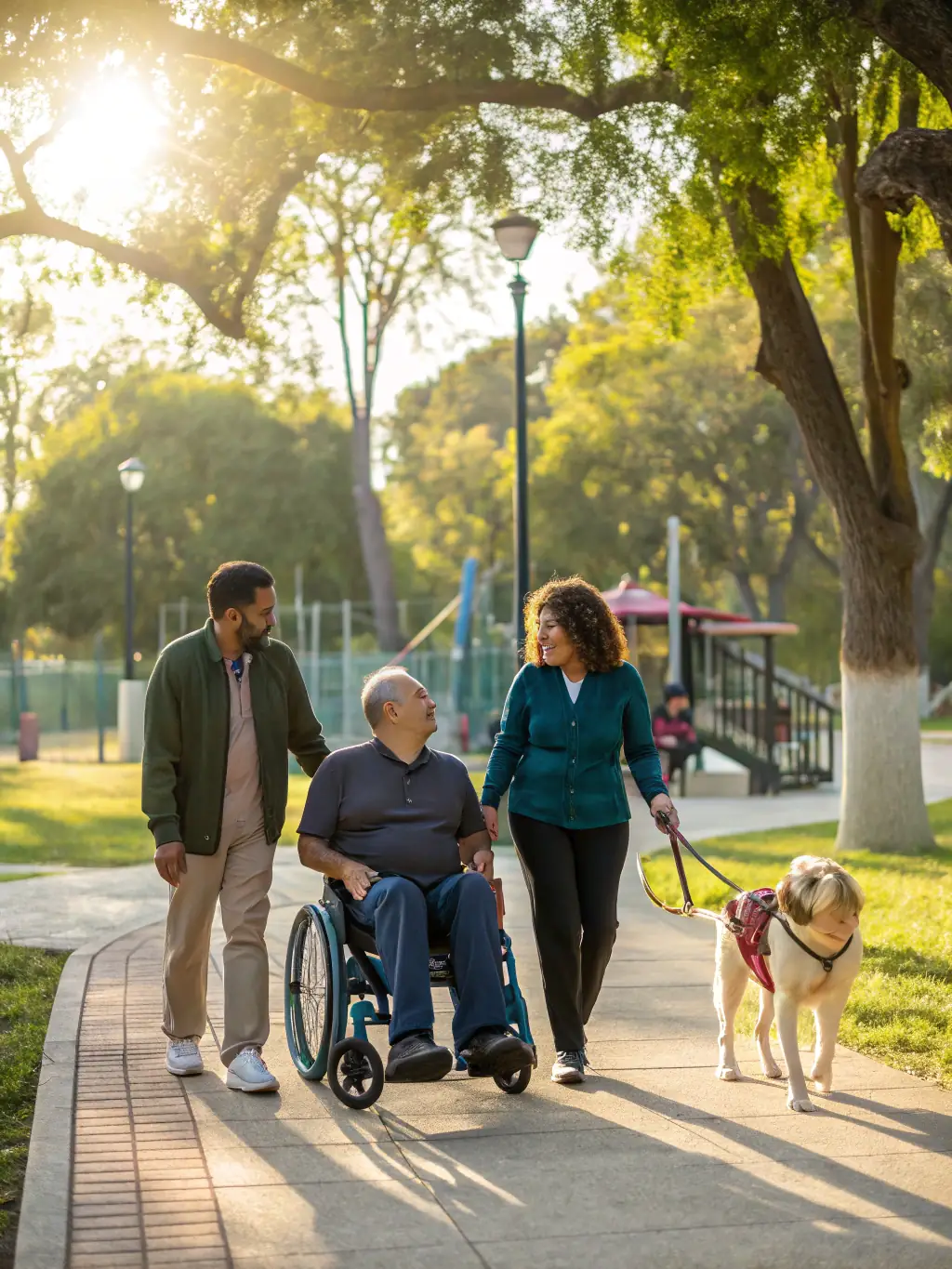 A group of social workers assisting elderly individuals with daily activities and social integration, highlighting AHSM's commitment to senior support.
